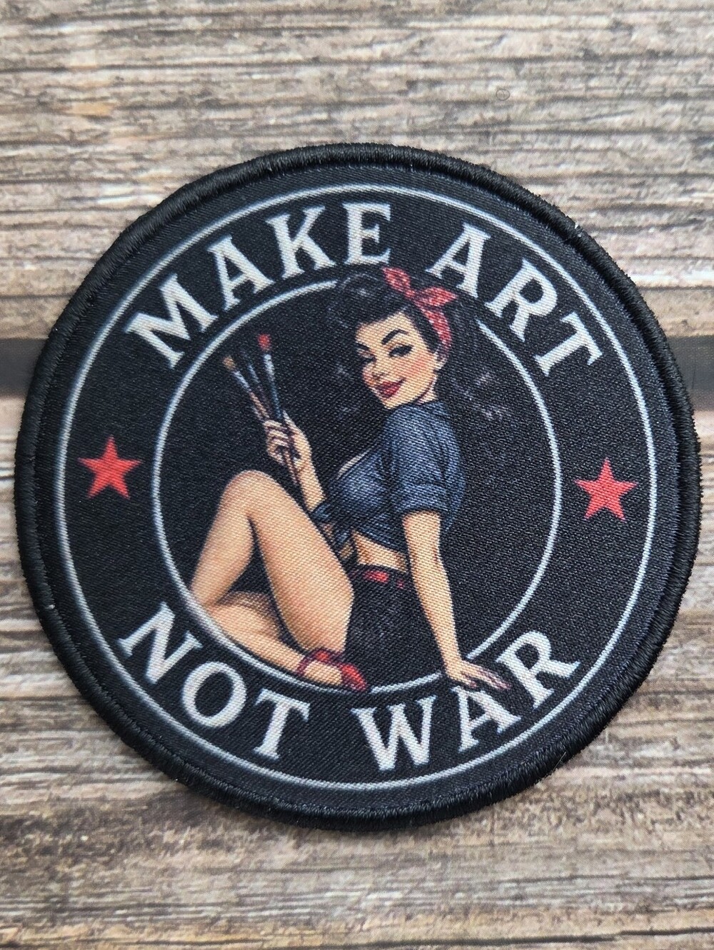 Retro Pin Up Girl Artist Make Art Not War Punk Rockabilly Iron on Patch